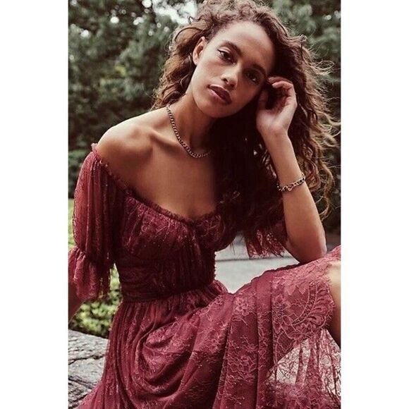 NWT FREE PEOPLE Sz 0 DEAR JANE LACE MIDI DRESS - Picture 2 of 6